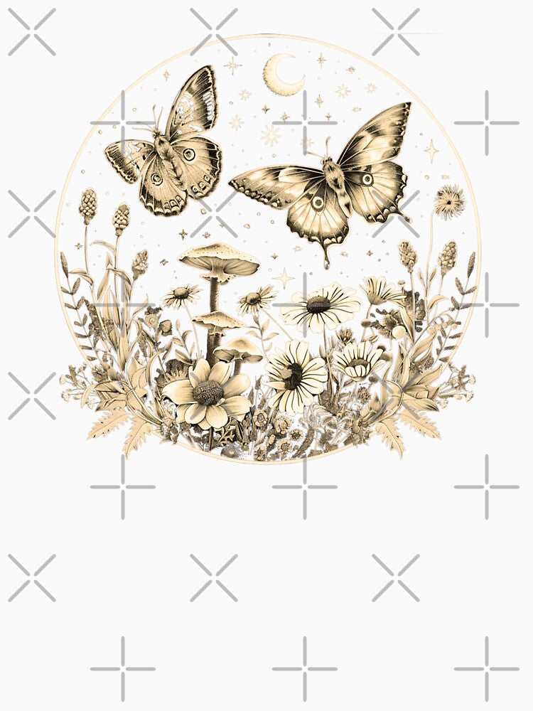 Moths, Mushrooms, and Moonlit Wildflowers Line Art by Zodilite