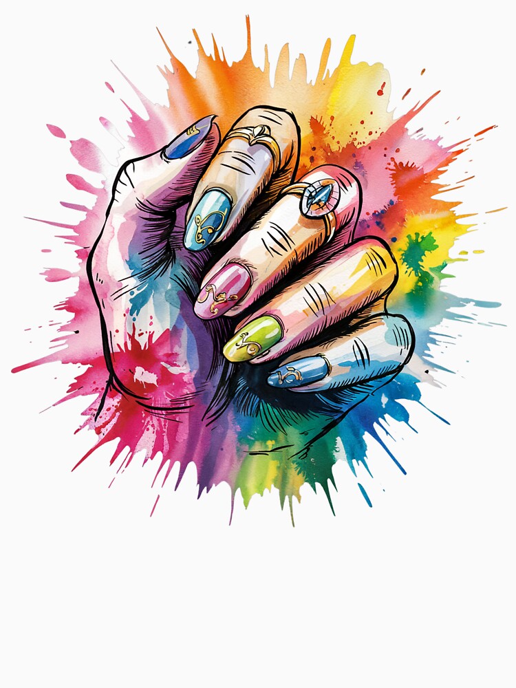 Manicure Colorful Nails Watercolor by MadCatPrints