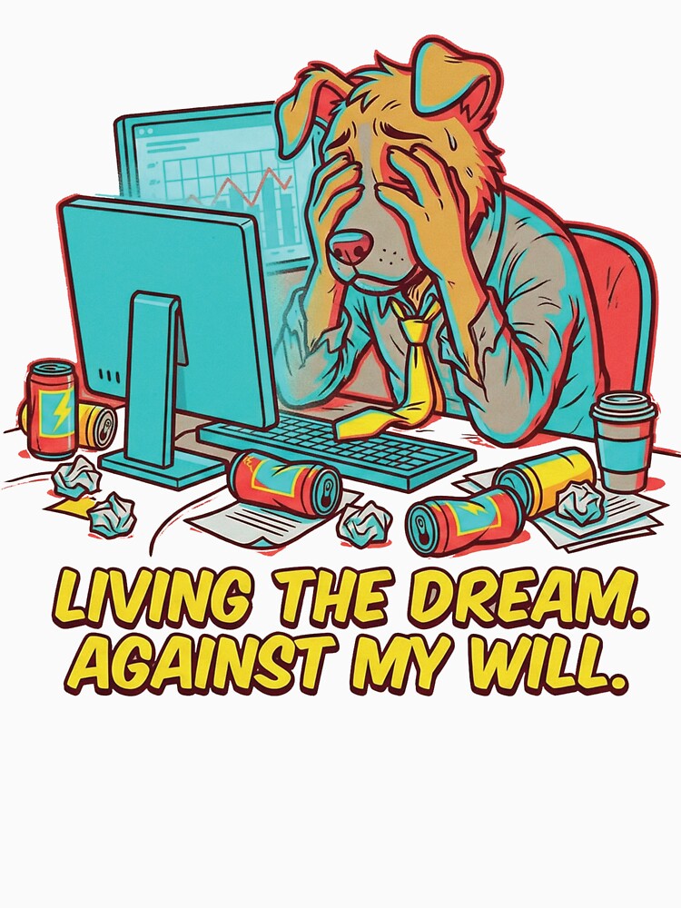Living The Dream Against My Will - Sarcastic Corporate Burnout Dog by Deadpan Decor