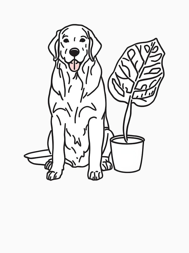 Golden Retriever & Fiddle Leaf Fig | Urban Jungle Pet Art by NavyB7480
