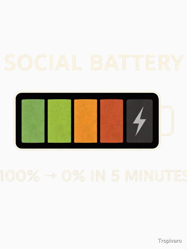 Social Battery Shirt – 100% to 0% in 5 Minutes – Funny Introvert Design by Tropivaro