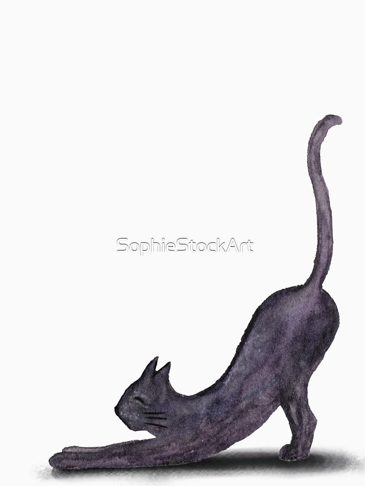 Big stretch! Purple Blob Cat - Hand Painted in Watercolour by SophieStockArt