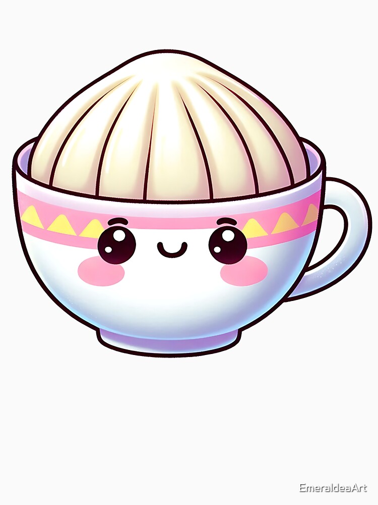 Cute Kawaii Dumpling in a Cup – Adorable Food Character Illustration by EmeraldeaArt