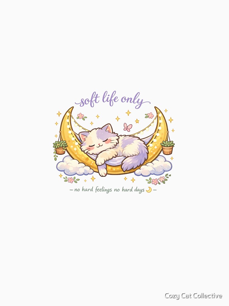 "Soft Life Only Cat Moon | Aesthetic  Dream Cat Shirt | Cottagecore Cat Gift |  Soft Life Era Tee | Cat Lover Moon Shirt" by Cozy Cat Collective
