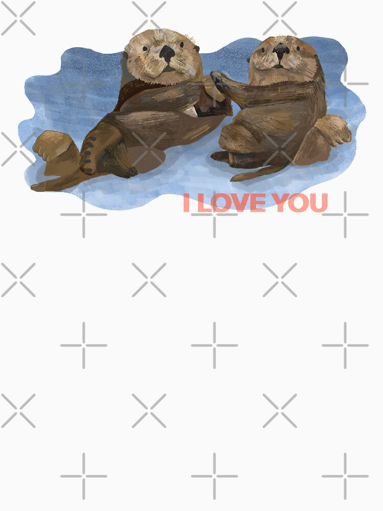 I love you otters holding hands by PeachCatDesigns