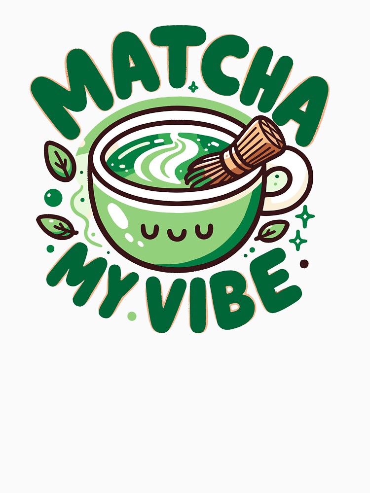 Matcha My Vibe Whimsical Matcha Tea Cartoon by divinedeco1925