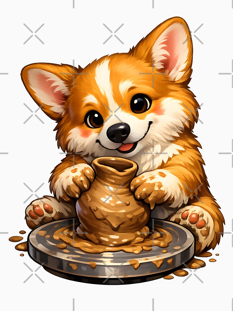 Corgi Pottery Artist – Cute Dog Shaping a Crooked Clay Vase by builtforyou