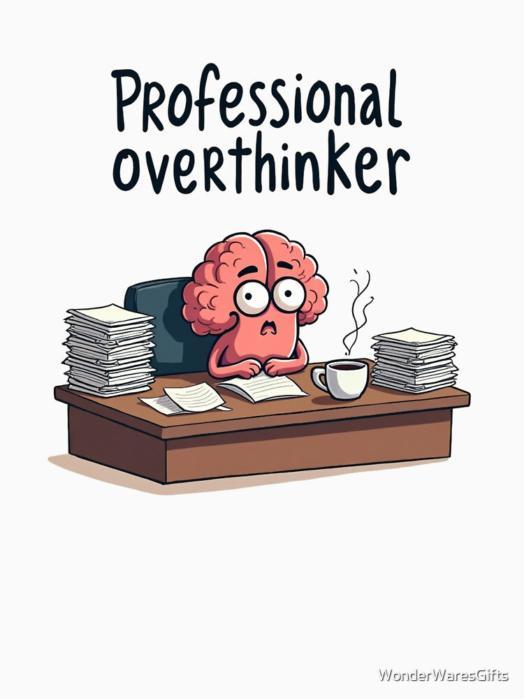 Professional Overthinker T-Shirt | Funny Brain Cartoon Office Humor Gift for Her Him | Relatable Mental Health Tee | Anxiety Awareness Shirt by WonderWaresGifts