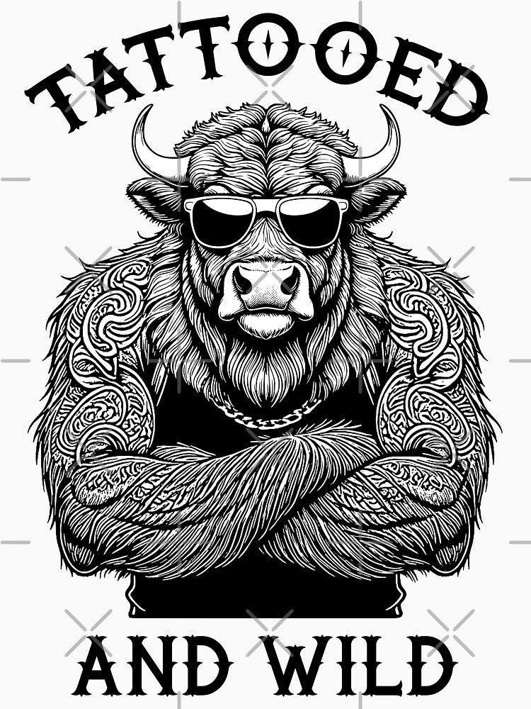 Tattooed And Wild Funny Inked Bison Animal Tattoo Lover by GrandeDuc