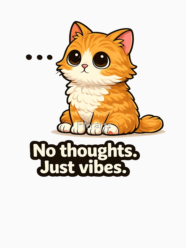 No Thoughts Just Vibes Cat – Funny Cute Orange Cat Meme Aesthetic Design by Florarts