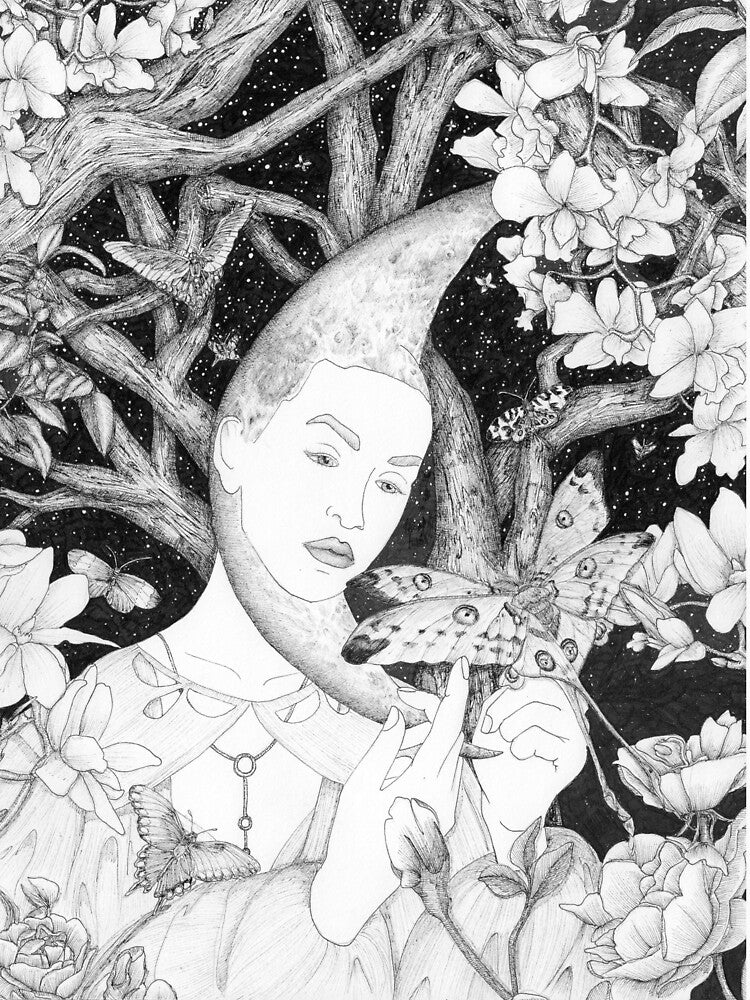 The Moon and Her Moths by ECMazur Art