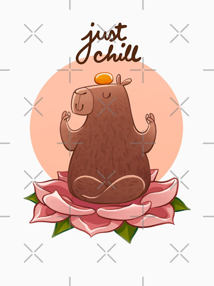 Just Chill Chilling Capybara Meditating on Lotus Flower by supermara