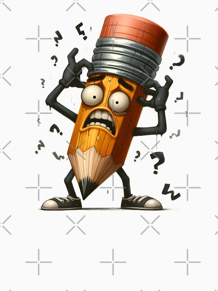 Stressed Overthinking Pencil Character Retro Design by LunaPixelStudio