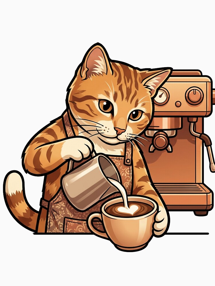 Kawaii Orange Cat Barista Making Latte Art Coffee Lover Gift by HappySproutArt