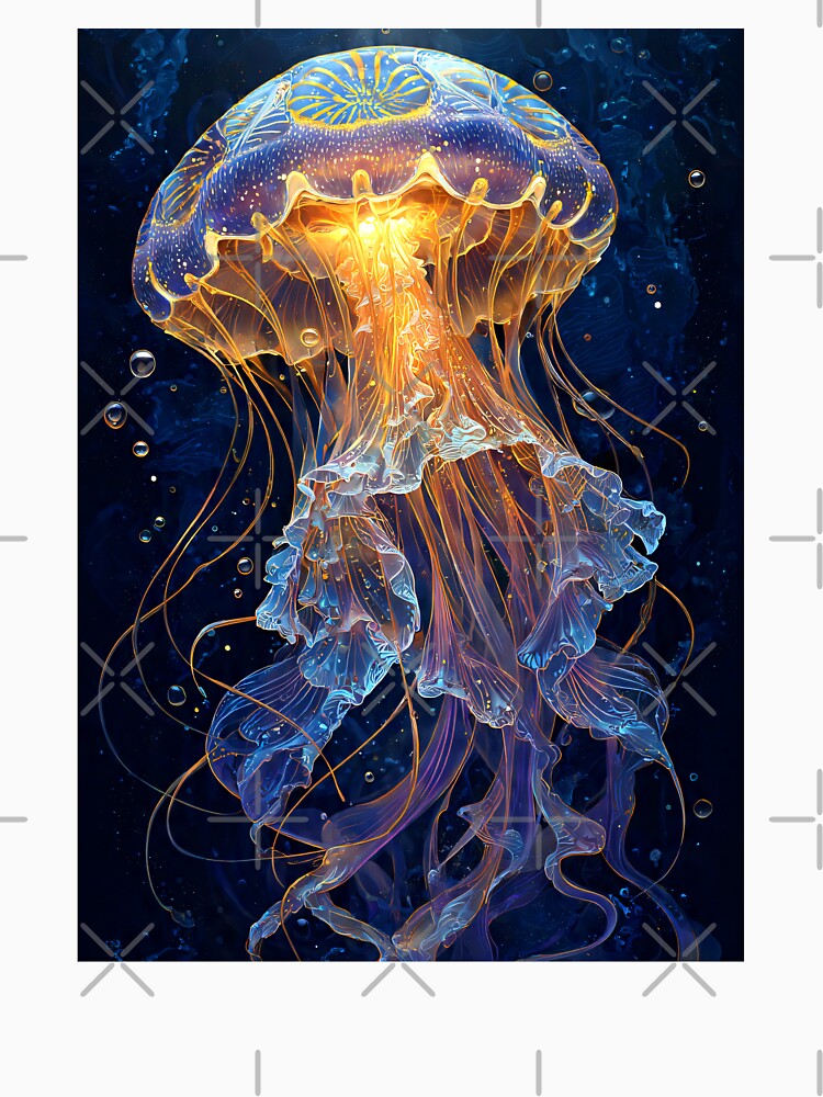Glowing Jellyfish Bioluminescent Deep Sea Fantasy Art by JackrabbitPub