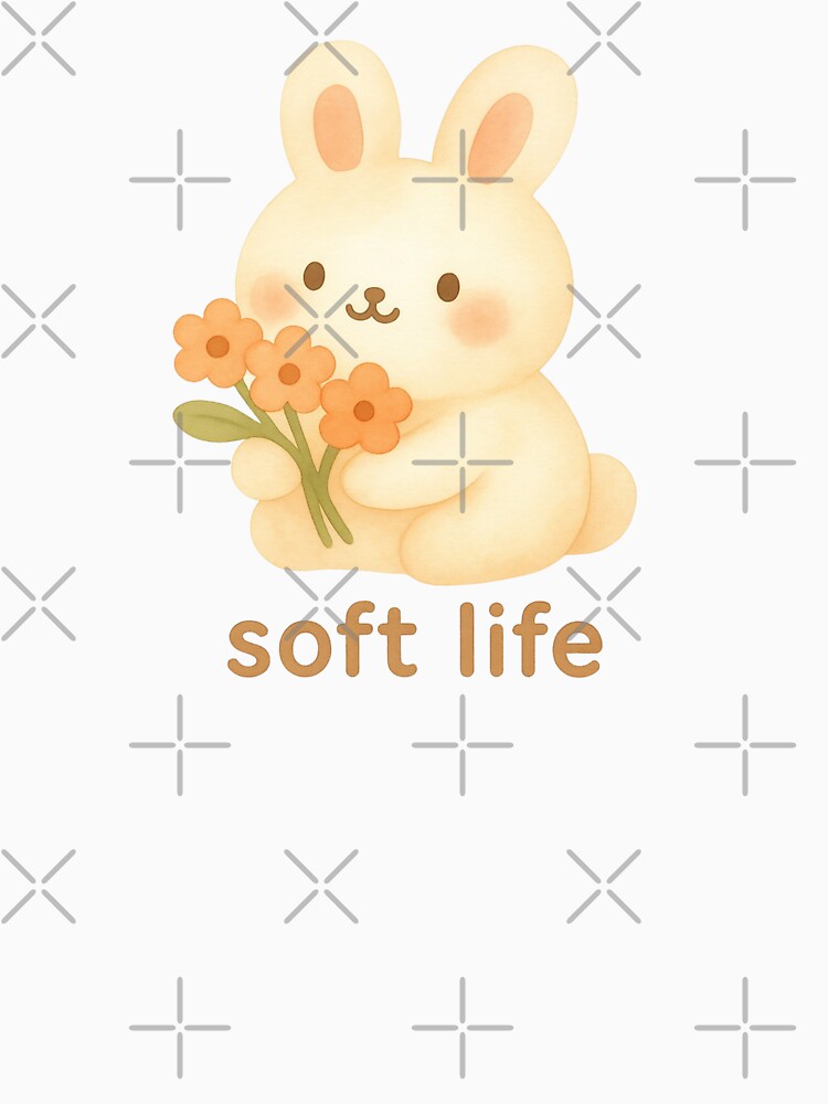 Soft Life Bunny Holding Flowers Cute Aesthetic by Snacky Paws