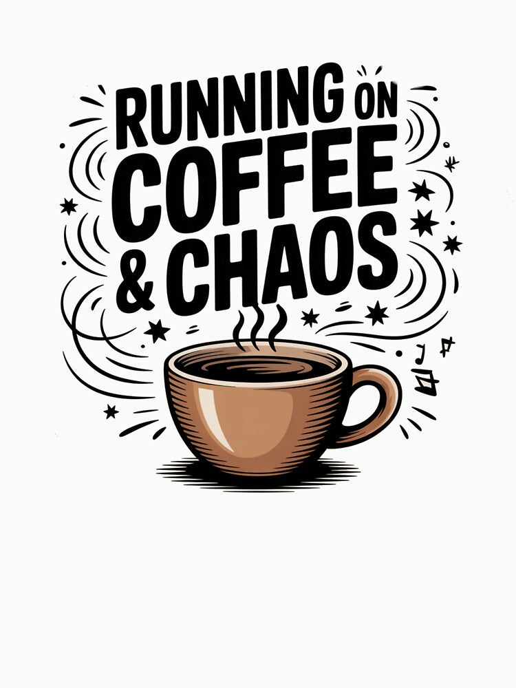 Funny “running on coffe &chaos” t-shirt for coffee lovers. Perfect gift for friends, coworkers, or baristas. Comfortable, casual, and full of humor. by KiciKi