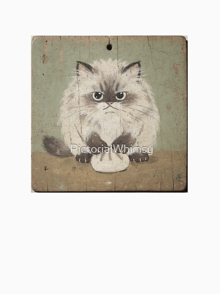 Disgruntled Himalayan Cat Defending One Dumpling Folk Art by PictorialWhimsy