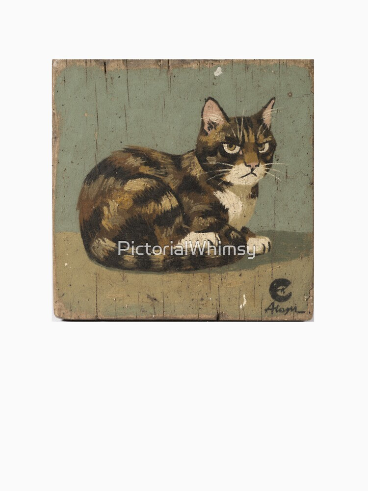Grumpy Tortoiseshell Loaf Side-Glare Folk Painting by PictorialWhimsy