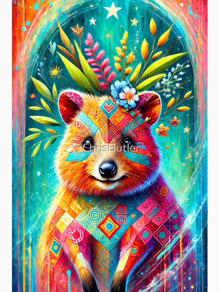 Smiling Quokka in Vibrant Floral Fantasy Realm by ChrisButler
