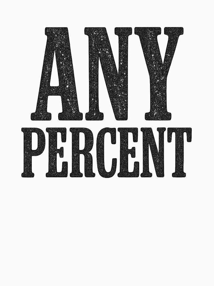Any Percent Speedrun Vintage Grunge Typography Tee by Roseyteedesigns