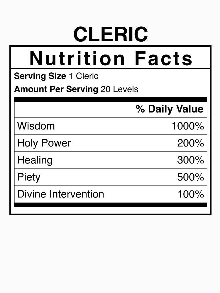 D&D Cleric Nutrition Facts by erincrnkdesign