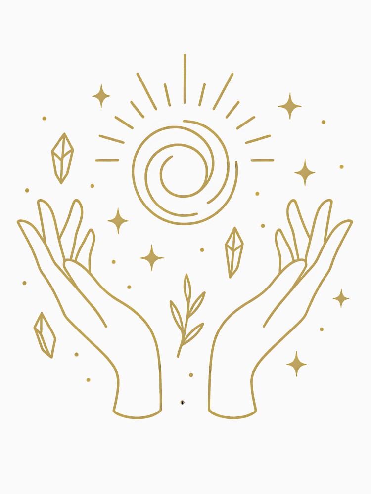 Manifesting Energy – Celestial Hands and Orb Gold Line Art by Fleimas