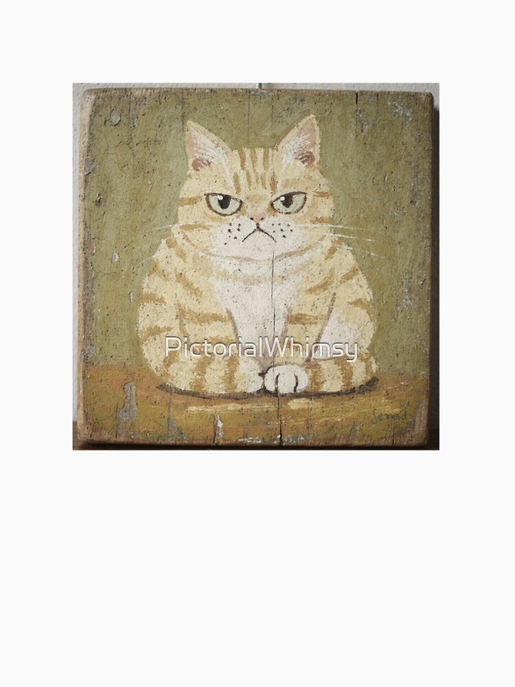 Grumpy Cream Tabby Loaf Folk Painting by PictorialWhimsy