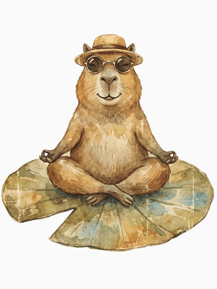 Zen Capybara Meditation - Watercolor Chill Vibes Art by MaynyStudio