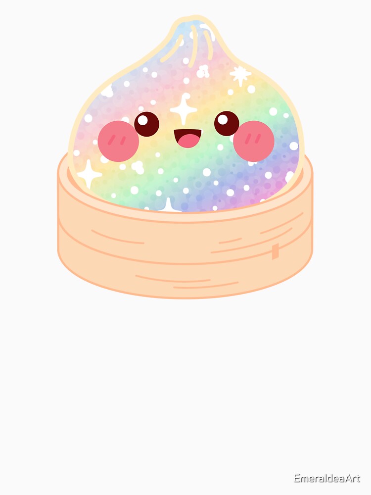 Kawaii Rainbow Glitter Squishy Dumpling in bamboo steamer basket by EmeraldeaArt