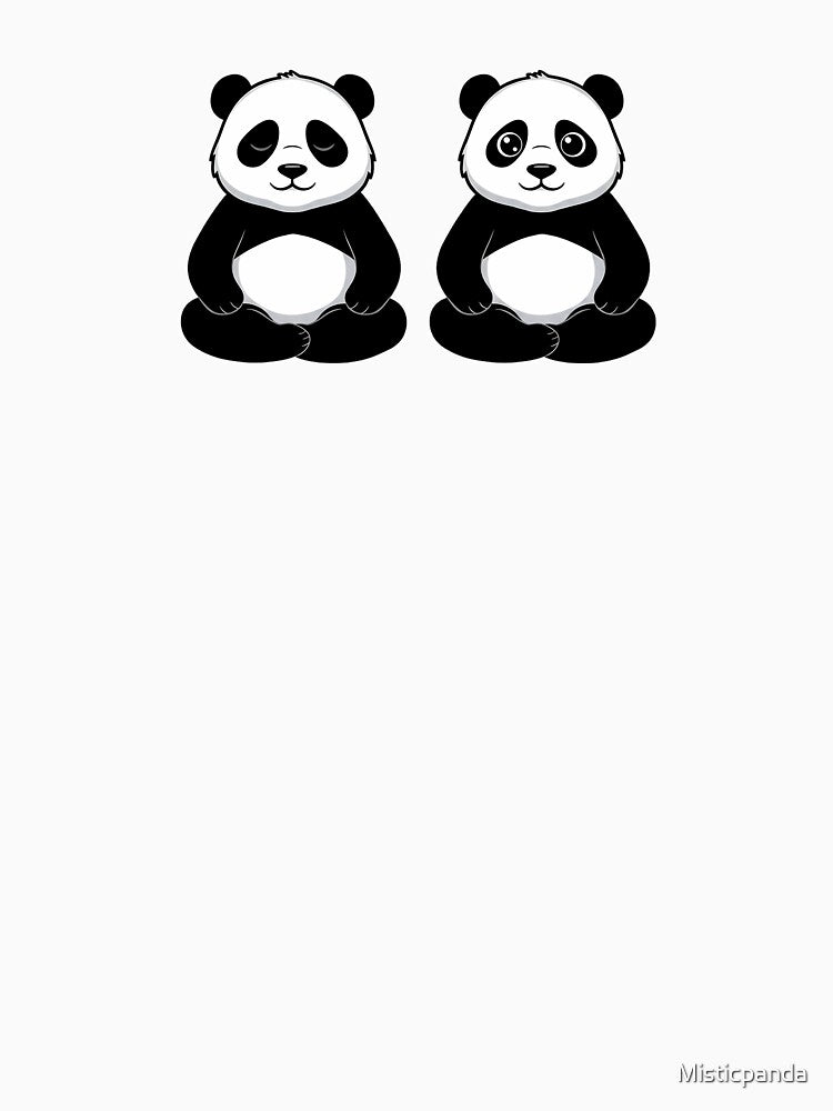 A cute minimalist cartoon of two calm pandas sitting in a yoga meditation pose by Misticpanda
