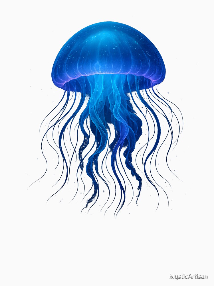 Blue Jellyfish Glow Ocean Art by MysticArtisan