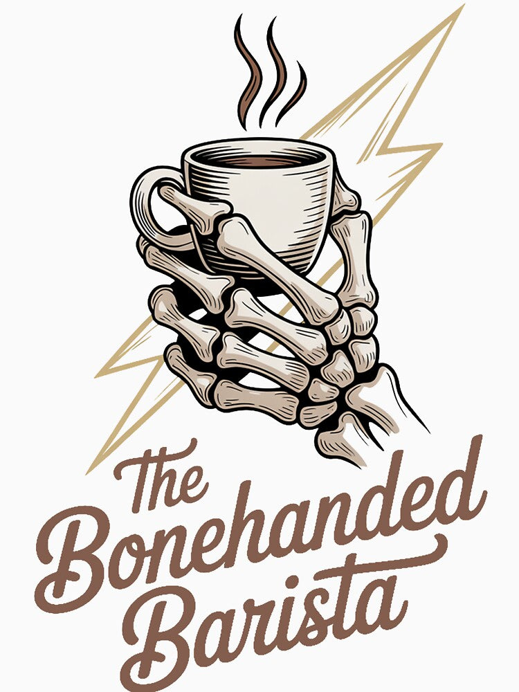 Bonehanded Barista Skeleton Holding Cup Logo - Light by Bonehanded