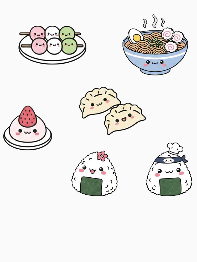 Cute Japanese Food Collection - Kawaii Ramen Dango Gyoza Onigiri Mochi Design by Greemo03