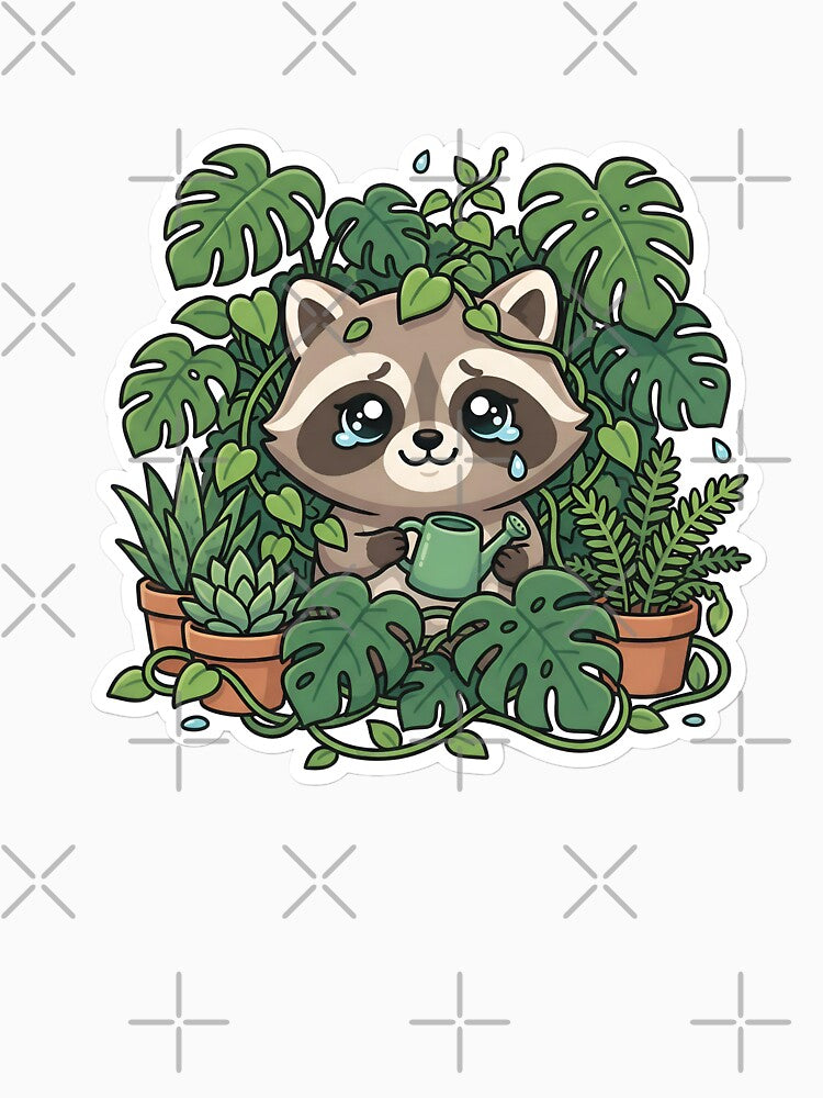 Cute Chibi Raccoon Plant Parent Aesthetic Indoor Jungle Vines by StickyGuys