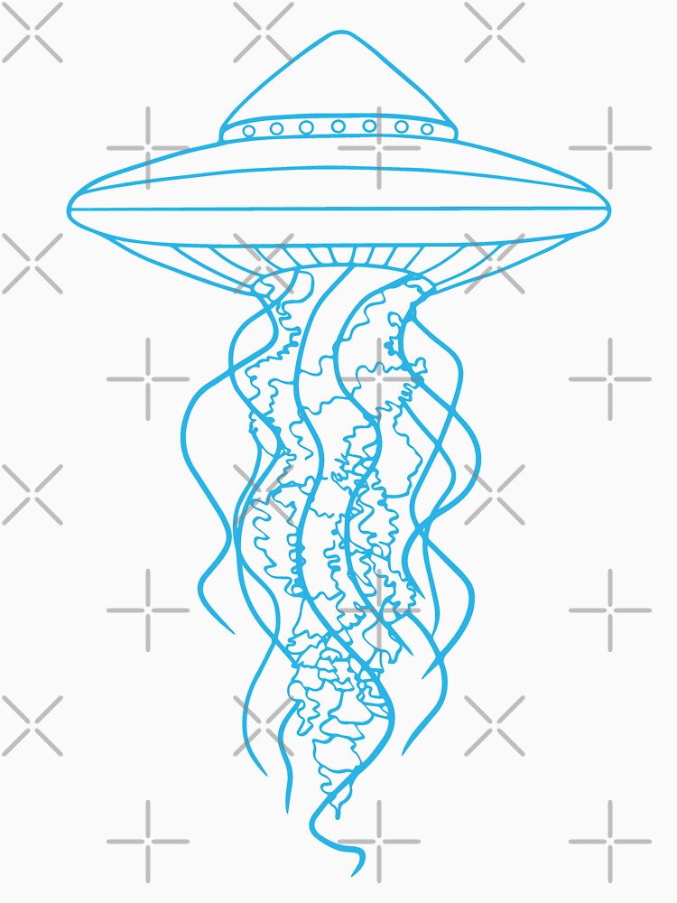 Blue Glow UFO Jellyfish Line Drawing on Black by Ciara Shortall