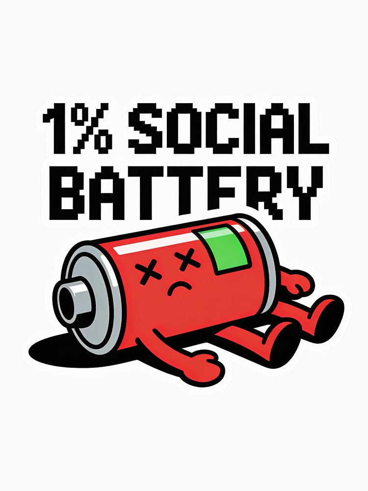 1% Social Battery – Funny Low Energy Meme Battery Cartoon by IODesignsofficial