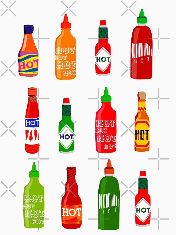 Hot sauce bottles! T-shirt by PrintsByCarrots