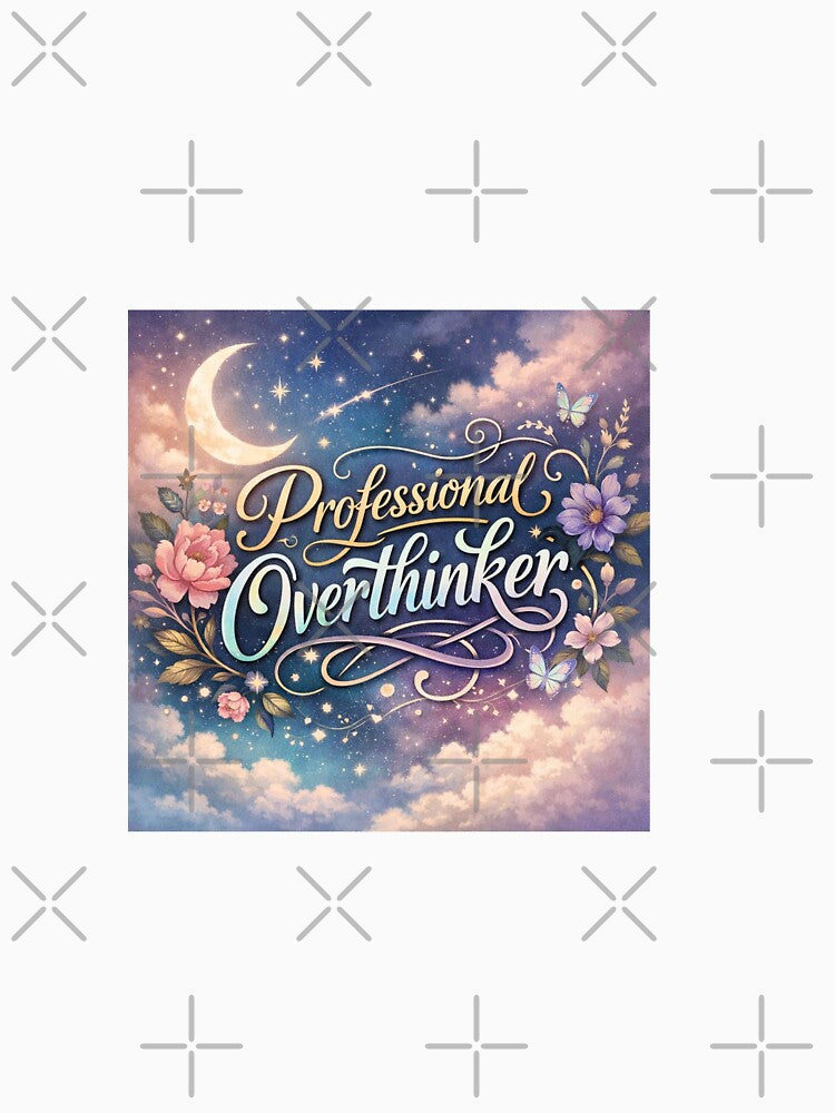 Professional Overthinker Aesthetic Quote – Dreamy Celestial Typography Design by Sanika arts