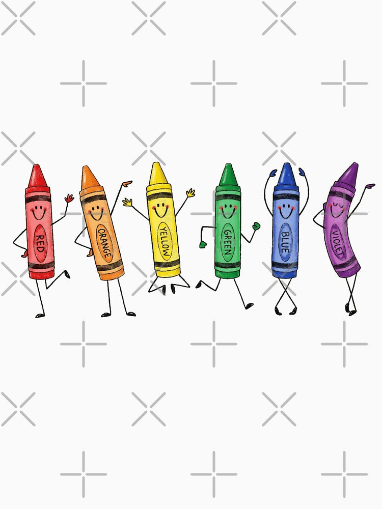 Dancing Rainbow Crayons Preschool Doodles Back to School Teacher Kindergarten by Thread&Fable