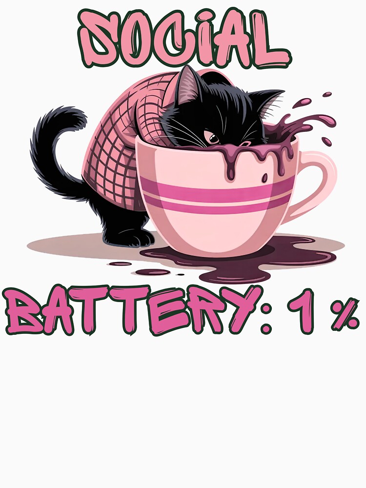 Social Battery 1% Cat  – Funny Introvert Low Energy Meme by StaticMood