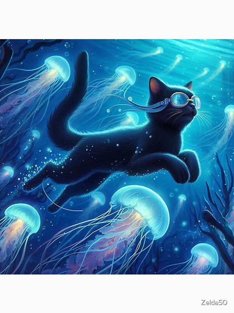 jellyfish light the way for black cat's swim by Zelda50
