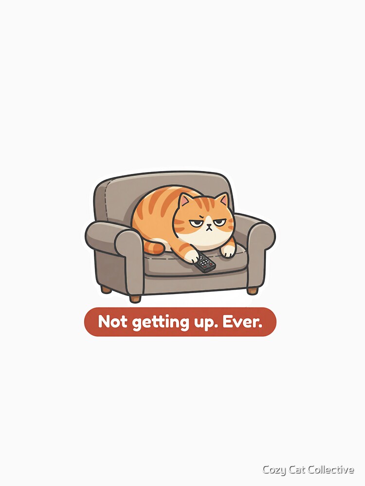 Not Getting Up Ever — Funny Lazy Cat Sticker — Grumpy Cat Gift for Cat Lovers Introverts by Cozy Cat Collective