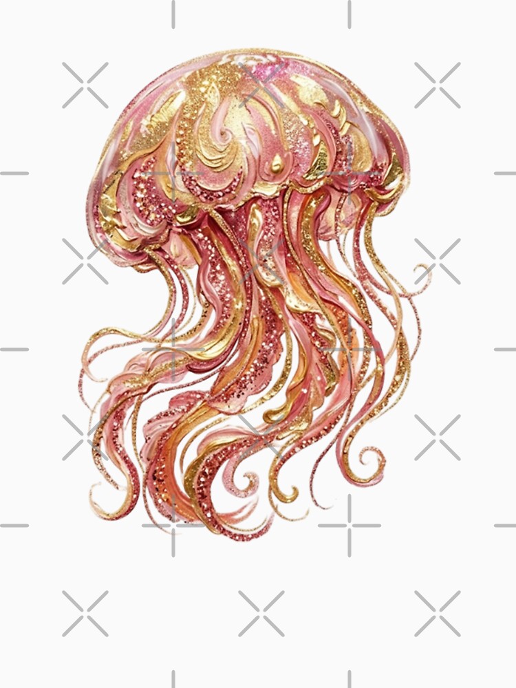 Rose Gold Glitter Jellyfish Oil Painting – Ocean Fantasy by SOUFIANE1991