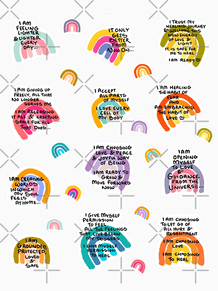 healing affirmations | rainbow sticker pack (better in larger sizes) by mydoodlesateme