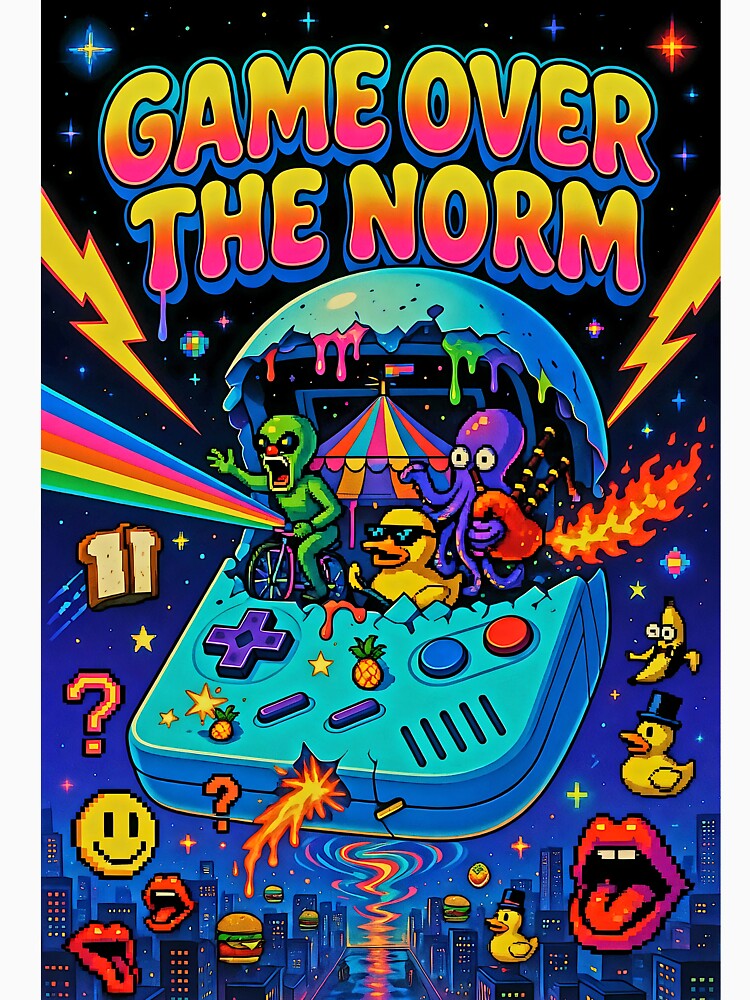 Game Over The Norm - Psychedelic Arcade Controller Chaos with Clown & Octopus by David Brookes Digital