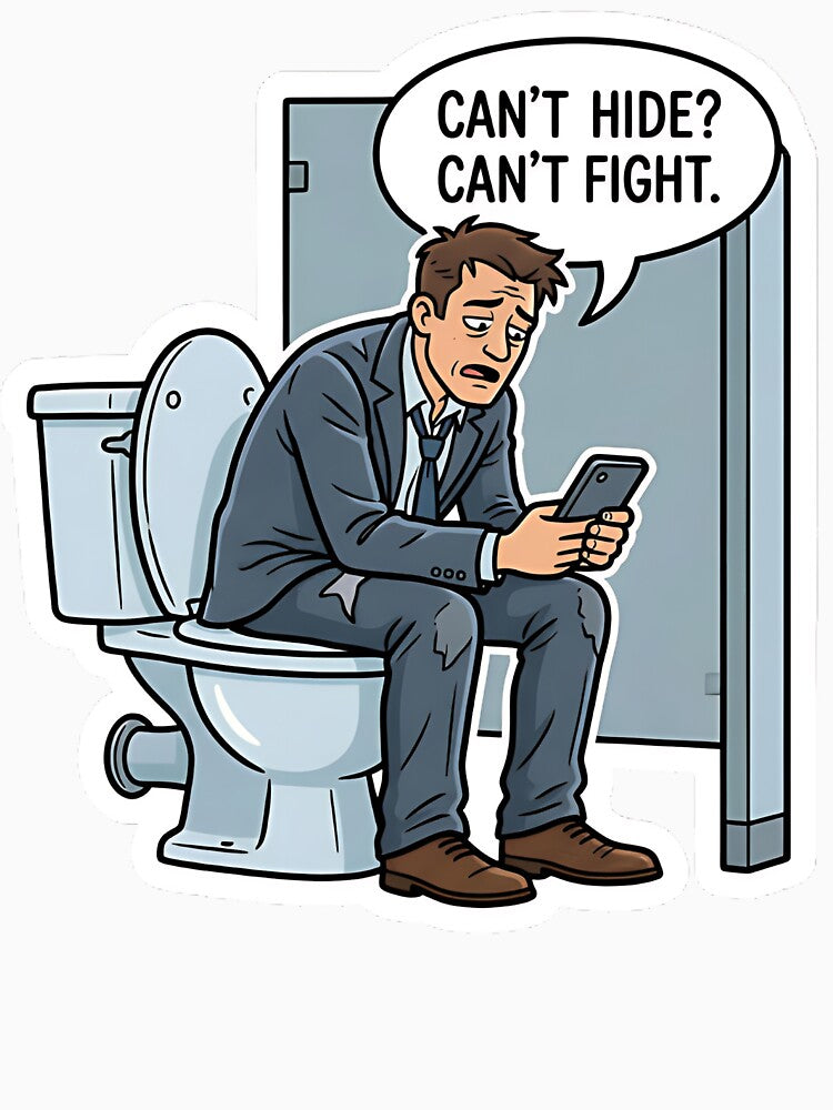 Can't Hide Can't Fight - Funny Hiding From Work Toilet Humor T-Shirt by PopOutDreams