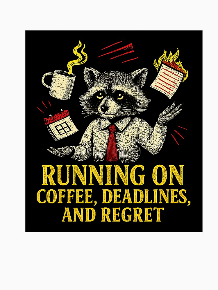 Running on Coffee Deadlines and Regret – Funny Raccoon Mug by inkfluenceart