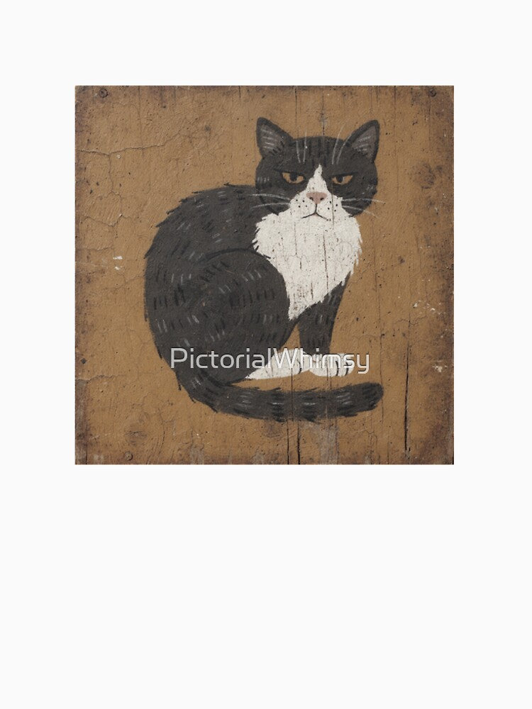 Tuxedo Cat Curled Into a Loaf Folk Art by PictorialWhimsy