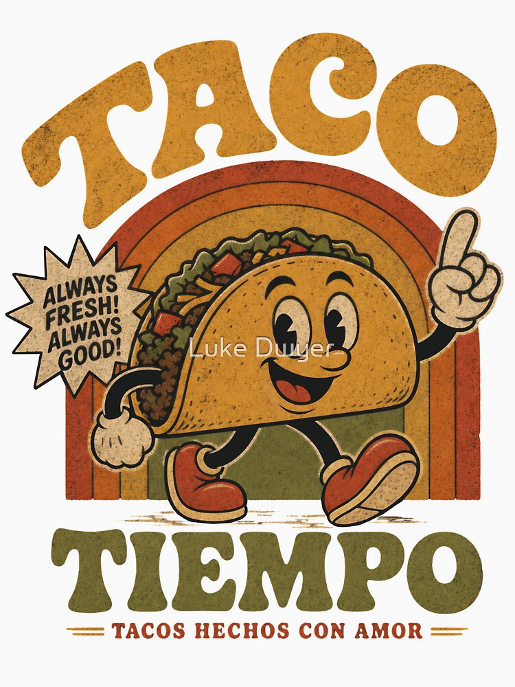 Taco Funny Mexican Food Cartoon Mascot vintage ad by LD ART